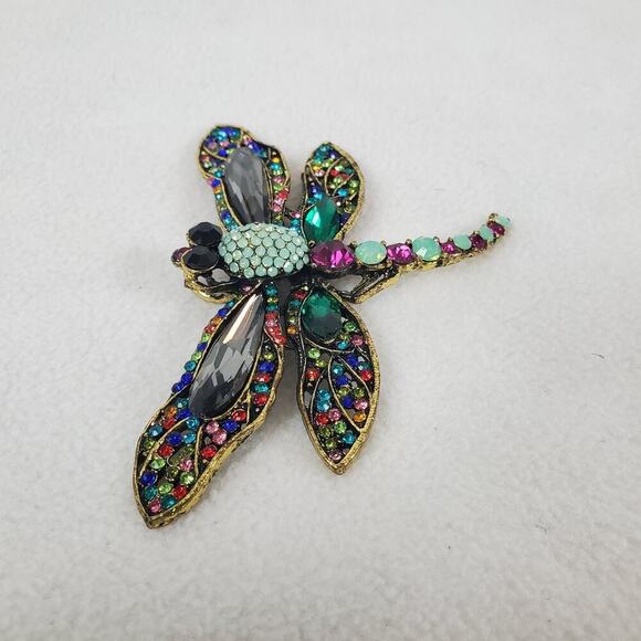 Rhinestone Dragonfly Gold-tone Large 4" Colorful Rhinestone Brooch Pin Pendant - Picture 2 of 8